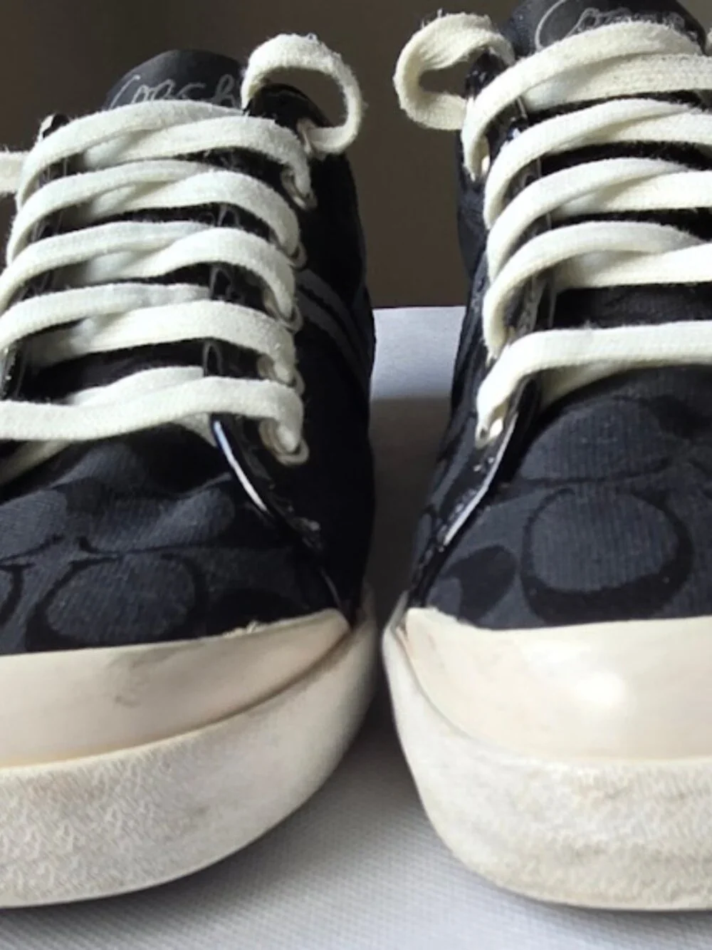 Coach Signature Canvas Patent Leather Sneakers Black White Women's 9.5